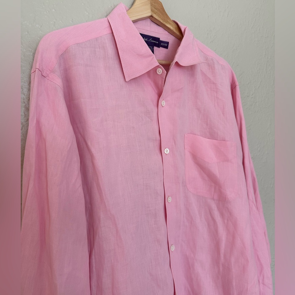 Ralph Lauren Purple Label Light Pink 100% Linen Shirt Italian Men’s Size Large